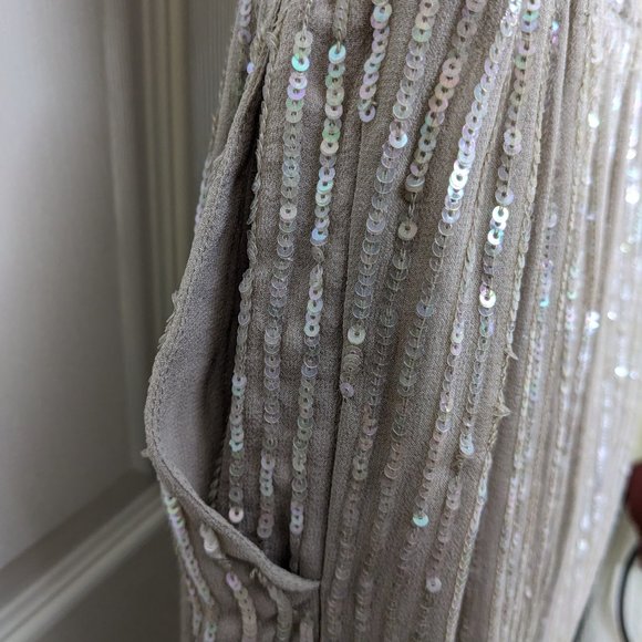 Renzo + Kai 100% Silk Gray Iridescent Sequined Wrap Skirt Mini Dress - size S - Picture 10 of 14